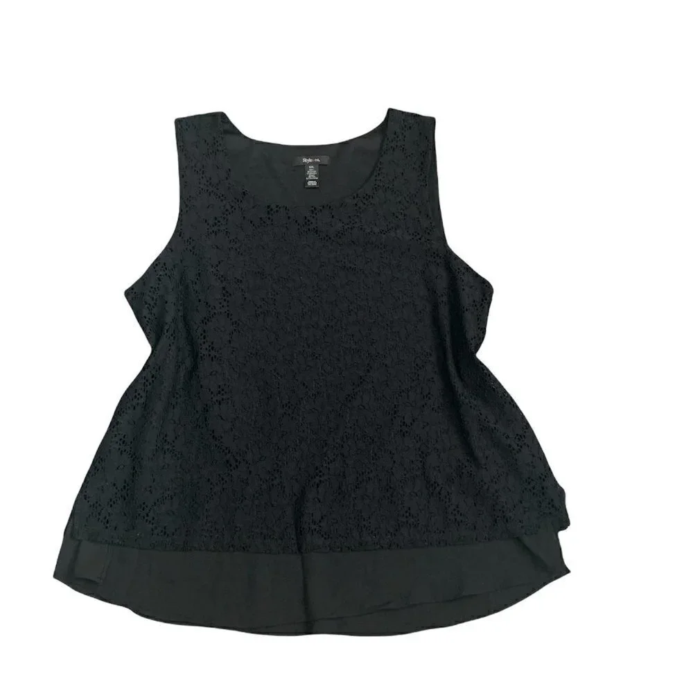 Style & Co Sleeveless Lace Layered Tank Top Womens Plus Sz XXL Black 185D - Picture 3 of 7